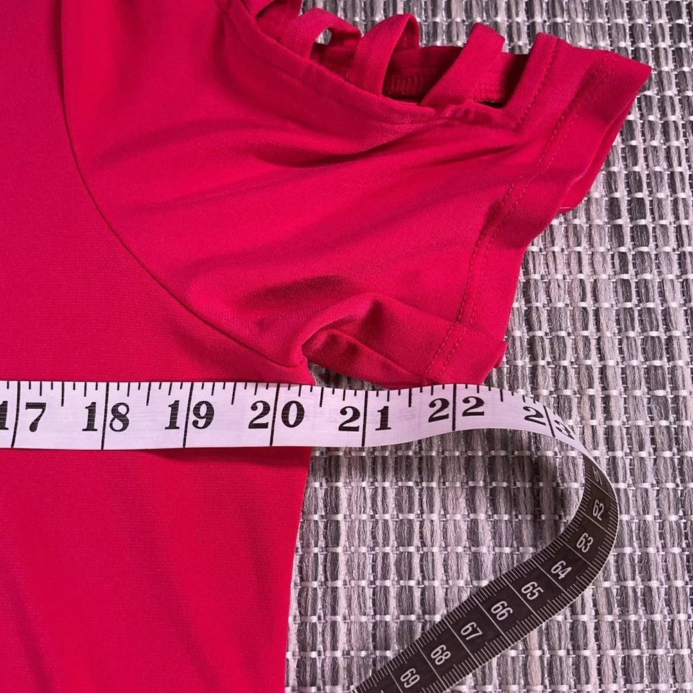 Michael Kors Womens Hot Pink Short Sleeve Ladder Cutout Shoulder Top Large MK